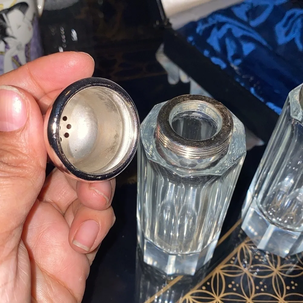 Vintage FB Rogers Silver Co. Large Crystal Salt & Pepper Shakers In Orig. Case